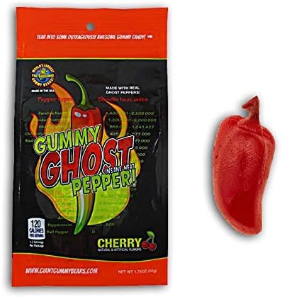 Ghost Pepper Insane Heat Gummy Candy - Cherry Flavored Ghost Pepper Candy Made With Real Ghost Pepper - Chile Shaped And Hot - 1.75oz Retail Bag