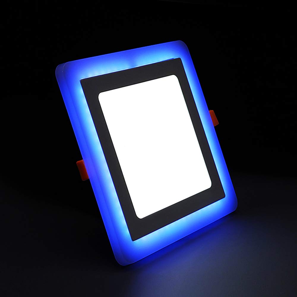 G.W.S® 3W+3W Blue Edge Lit Square LED Recessed Flat Panel Downlight Ceiling Light Day White, LED Driver Included
