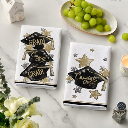 Artoid Mode Beige Congrats Grad Cap Stars Graduation Kitchen Towels Dish Towels, 18x26 Inch Party Farmhouse Decoration Hand Towels Set of 2 by Artoid Mode - Image 3