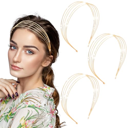 3 cerchietti multistrati dorati in metallo, per la parte posteriore della testa, da donna, alla moda, eleganti, copricapo dorato, accessorio per capelli antiscivolo per ragazze