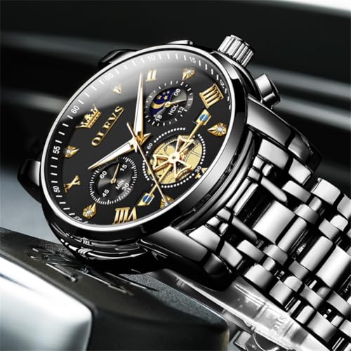 Image of OLEVS Watch Men Luxury Chronograph Stainless Steel Wrist Dress Waterproof Watch Quartz Analog Large Face Luminous