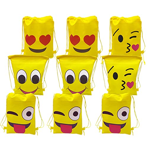 YouYuer 9PCS Emoji Sac De Cordon Emoji Sac à Dos avec Cordon de Serrage Mignon Emoji Dessin Animé Sac de Gym Garçons Filles pour Enfants Adultes Sac Faveurs Fête d'anniversaire Remplisseurs Partie Cover