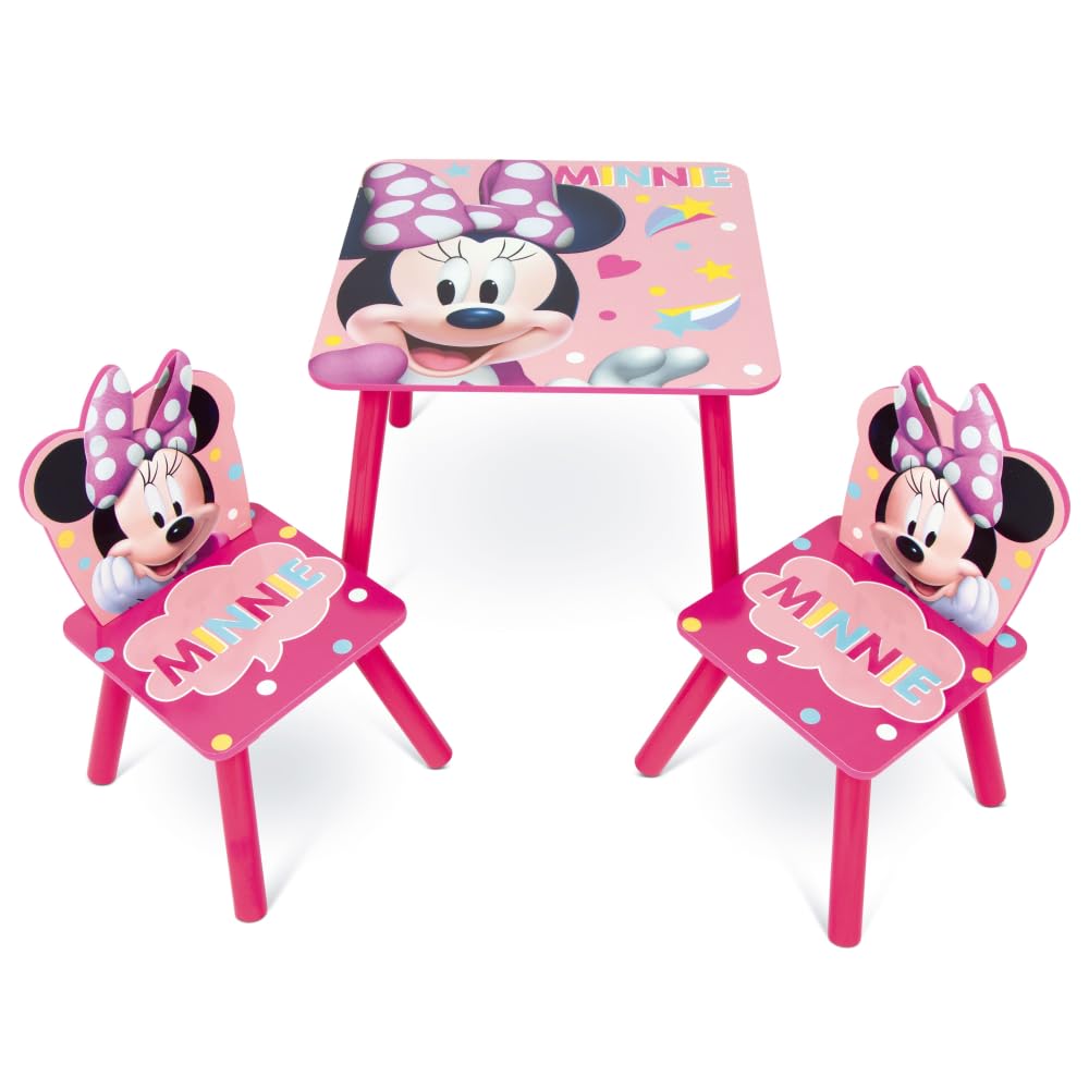 CARTOON Set Tavolo e 2 Sedie Bambini Minnie Disney in Legno Tavolino Cameretta con Sedie 445x50x50 cm Arredo per Disegno Gioco e Merenda Mobilietta Bambina Età 3+