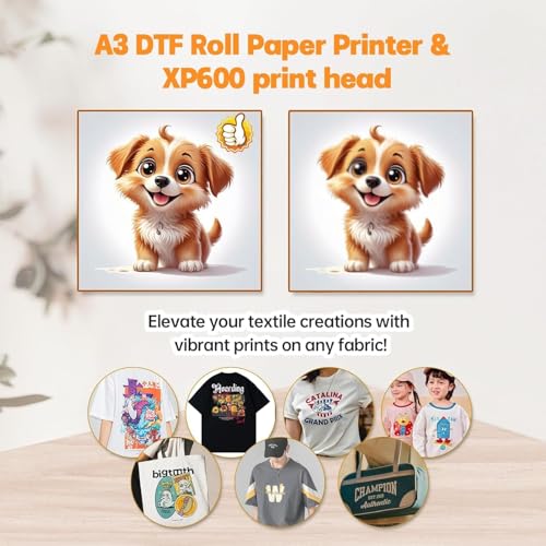 Image of A4 DTF Printer with Roll Feeder, XP600 Printhead 5760x1440DPI, DTF Transfer Printer Machine with Built-in White Ink Stirrer & Auto Cleaning, for T-Shirt Textile Printing (A4 Printer+Oven)