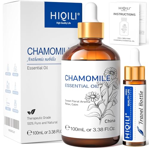 HIQILI Huile Essentielle Camomille 100ml, 100% Pure, pour Diffuseur, Sommeil, Relaxation, Soulager...