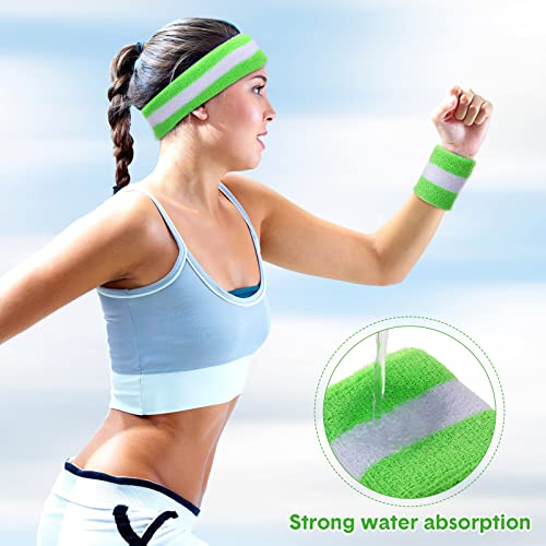 Image of 72 Pcs Bulk Striped Sweatband Set Include 24 Pcs Sweat Absorbing Striped Headbands and 48 Pcs Sweatbands Wristbands Cotton Athletic Sweat Bands for Men Women Gym Sports Workout