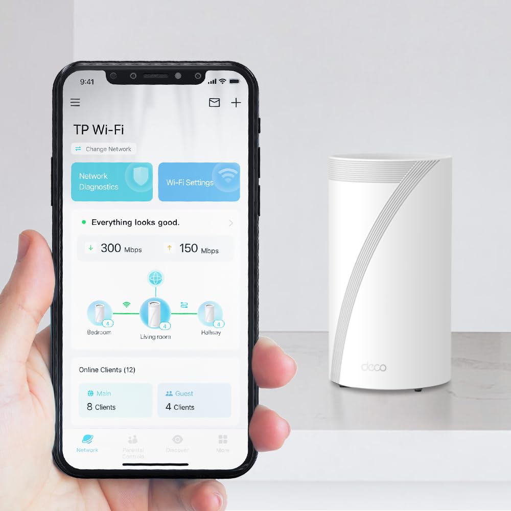 TP-Link Deco BE85 Wi-Fi 7 Mesh WLAN-Set, BE19000 Tri-Band-Router und Repeater (10 Gbit/s Ethernet/Glasfaser-Port, 19 Gbps Wi-Fi-Geschwindigkeit, WPA3, 320 MHz Kanäle, 6 GHz)