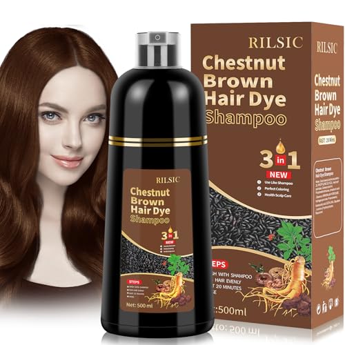 500 ml de champú de color castaña, champú de color para cabellos grises, champú 3 en 1, tinte para el cabello contra las canas, efecto anti gris, tinte instantáneo, para hombres y mujeres