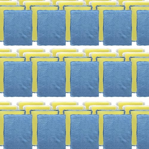 Image of LOLA Microfiber & Nylon Net Sponges, 288 Pack, 144 Dual Sided Non-Scratch Sponge Pads and 144 with Microfiber Cloth One Side & Netting the Other Side