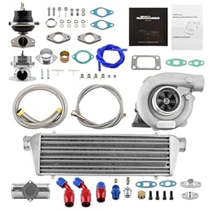 maXpeedingrods T04E T3 T4 Turbo Turbocharger Kit 400HP with Wastegate + Oil Feed Return Line Kit