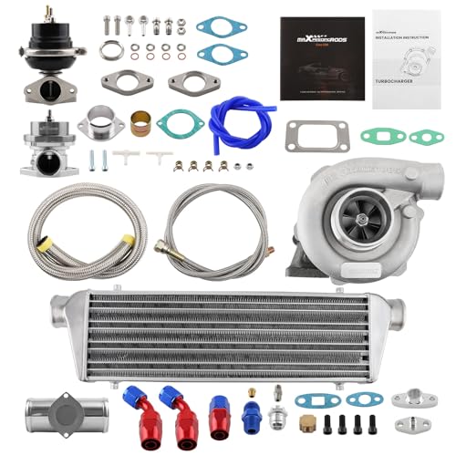 maXpeedingrods T04E T3 T4 Turbo Turbocharger Kit 400HP with Wastegate + Oil Feed Return Line Kit