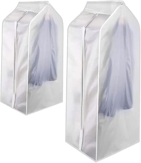 YUANCOX Clothes Dust Cover,Transparent Dustproof Garment Covers for Coat,Skirt,Suit,Windbreaker,Hanging Dust Bag for Clothing Storage (60×30×90 CM, White)