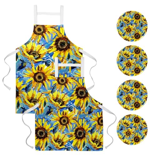 Tablier de serveuse bistrot et restaurant multicolore avec 4 broches incluses