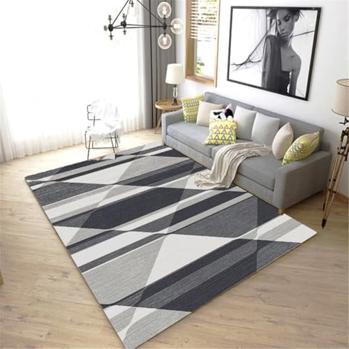 Tapis de salon lavable gris 140x200 design géométrique chambre