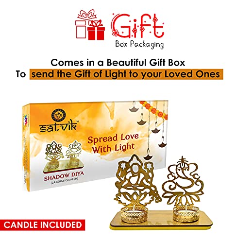 SATVIK Lakshmi Ganesh Idol Shadow Diya for Diwali Decoration. Decorative Laxmi Ganesha Murti Statue Home/Office Religious Tea Light Candle Holder Stand Indian Housewarming Return Gift Items Luxmi - Image 4