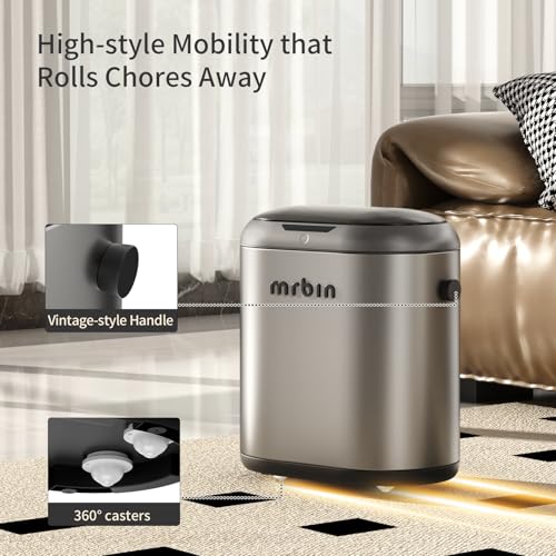 Image of MRBIN Automatic Adsorption Metal Trash Can for Bathroom, Touchless Garbage Bin with Lid, 3.2 Gallon Slim Trash Can for Office and Bedroom, Electric Motion Sensor Waste Basket, Eclipse Grey