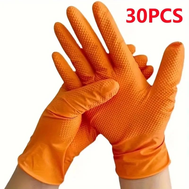 Guantes de nitrilo naranja resistentes 8 milésimas, desechables, industriales, con agarre texturizado diamante, for seguridad y trabajo mecánico, 10/30/50 unidades(Diamond Orange 30PCS,L)