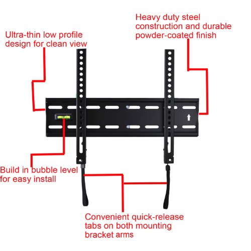 VideoSecu Ultra Slim TV Wall Mount for 27"-55" LCD LED Plasma TV, 110 lbs Weight Capacity, 1" Low Profile, VESA 100x100-400x400, Black, Fixed, Wall Mount