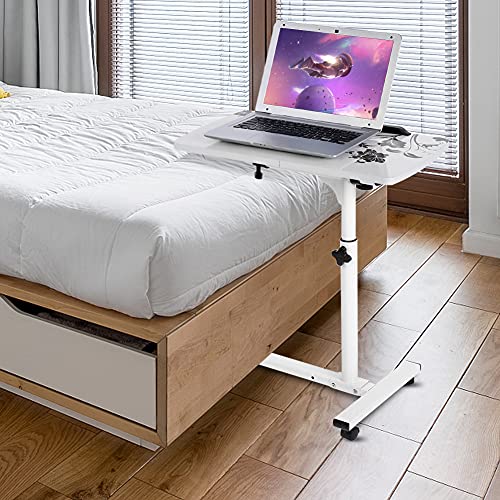 Table portable sur roulettes multi-usage réglable blanche pour lit et salon - 6