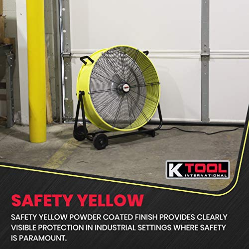 K Tool International 77740; 24 Inch Fan; Heavy Duty Commercial Fan, 2 Speed Motor, Ideal Air Circulator For Greenhouse, Garage, And Patio; Rubber Wheels For Easy Mobility, 6,940 Max Cfm, Safety Yellow #TOP6