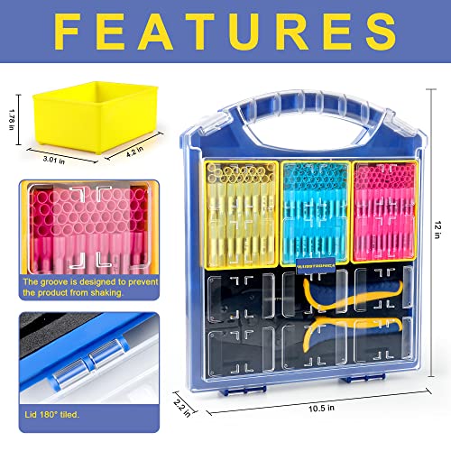 Haisstronica HX1349 330Pcs Heat Shrink Butt Connectors Set,Awg 22-10 Marine Grade Electrical Connectors Kit,Waterproof Butt Splice Connectors(3Colors/3Sizes),With Crimping Tool And Removable Storage Bins thumb #2