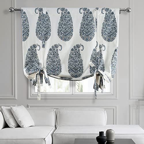 Image of HPD Half Price Drapes Room Darkening Tie Up Curtains 46 X 63 Inch Paisley Printed Cotton Window Roll Up Balloon Curtain for Living Room, Kitchen PRTW-TUD42A-63 (1 Panel), Paisley Park Blue