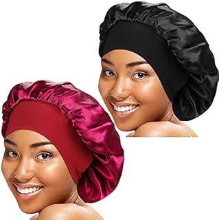 2 Pieces Wide Band Satin Cap Sleep Bonnet Soft Night Sleep Hat for Women