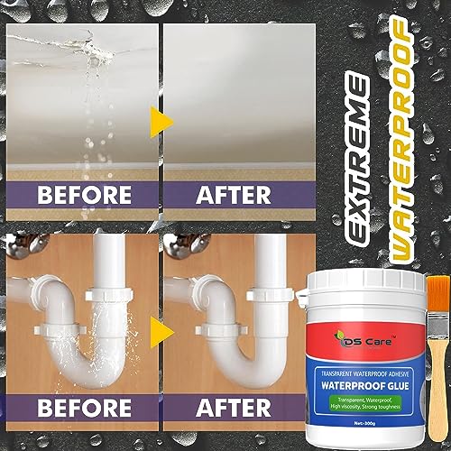 Image of DS CARE Transparent Waterproof Crack Seal Glue with Brush - Roof Leakage Solution (300 gm x 2 Pack)
