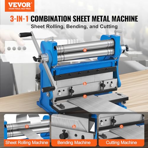 VEVOR Sheet Metal Brake, 12-inch, 3-In-1 Combination Shear Brake Roll Machine, 20-Gauge Capacity Shear Press Brake with 90° Max Bending Angle, Shears and Slip Roll Machine for Shear Bending Rolling - Image 2