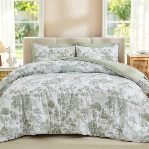 Image of DJY Green Botanical Duvet Cover Set King Size Soft Microfiber Bedding