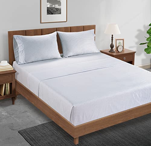 Lane Linen OGN160SS-SPC-TICKSTPCBLT 100% Organic Cotton Pillow Cases Standard Size Set Of 2 (20"X26") - Cotton Pillowcases Standard Size - Soft Pillow Cases Set Of 2 - Standard Pillowcase Pack Of 2 - Ticking Stripe Cobalt thumb #3
