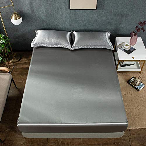 CTOBB Textile Satin Silk BedSheet Standard Imitate Silk Fitted Sheet King Queen Full Twin USA UK Size Slip Elastic Mattress Cover,Dark Gray,Twin