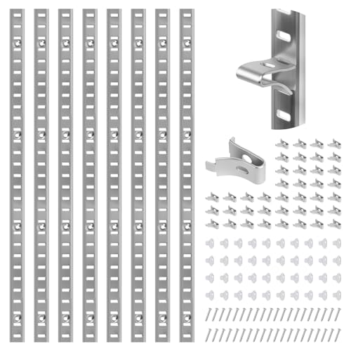 Leafory Adjustable Shelf Bracket 40 Inch 8 Pack Wall Shelf Pilaster Tracks Stainless Steel Mortise Mount System with 32 Aluminum Alloy Shelf Clips for Closet Cabinet & Wall Storage