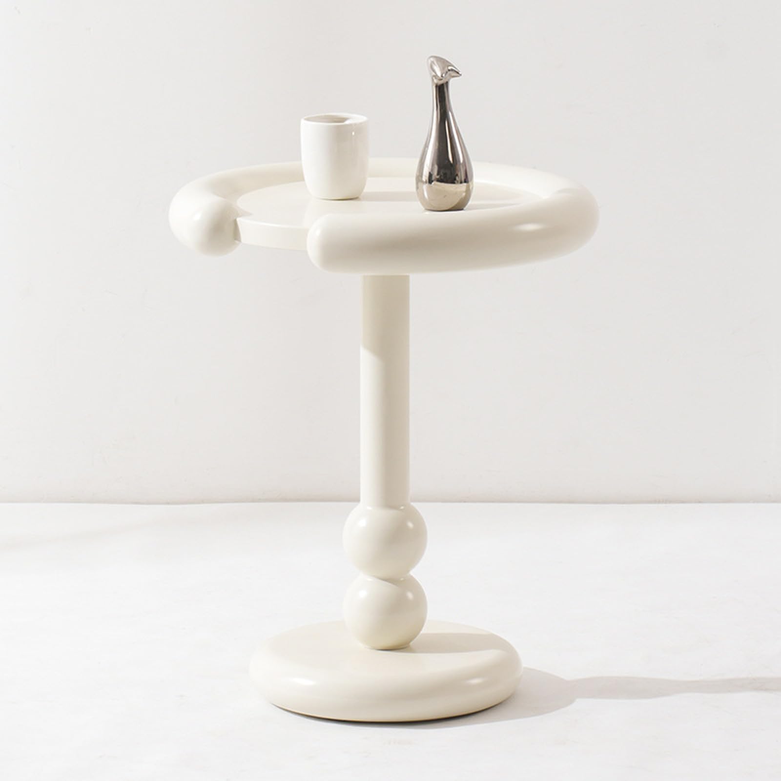 Mesa martini decorativa con circulo acanalado y acabados premium de madera maciza estilo frances