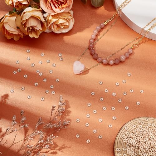 UNICRAFTALE 500Pcs 4.5mm Diameter Flower Spacer Daisy Spacer Beads Tibetan Floral Loose Beads Snowflake Spacer Charms Light Gold Petal for Bracelet Necklace Earring Jewelry Making - Image 2