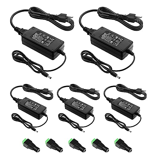 Image of ALITOVE 12V 5A Power Supply 12 Volt 60W Power Adapter 100~240V AC to DC 12V Converter LED Driver Transformer 5.5x2.5mm 2.1mm for LED Light Strip Security Cameras Webcam Radio transceiver,5-Pack