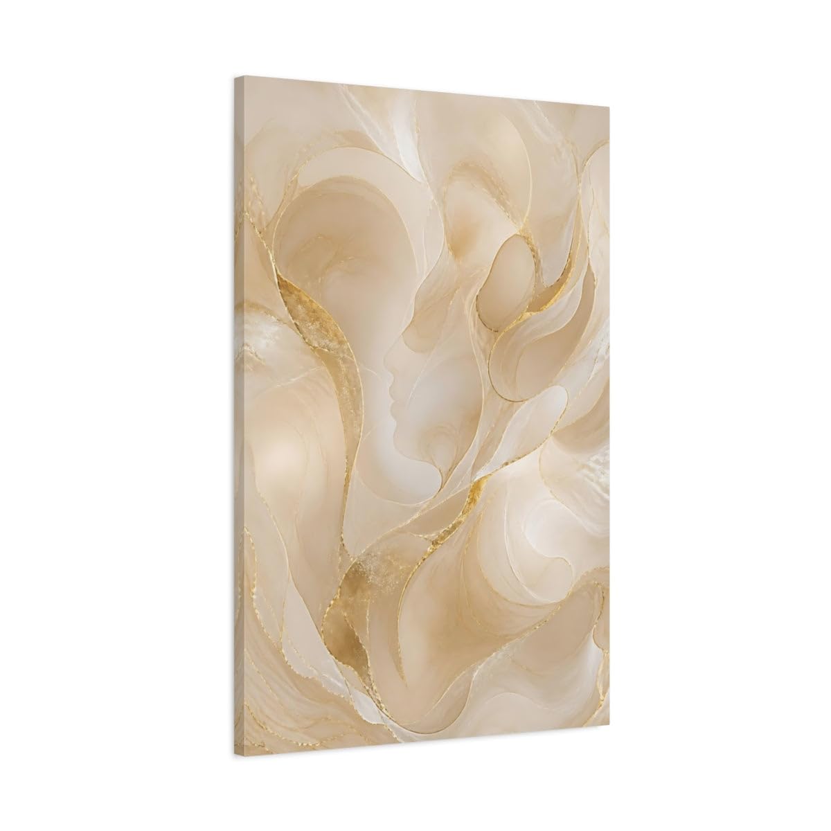 Golden Aura Profile Canvas Print – Living Room, Above Couch, Pearl Cream & Gold 24×36 inch (60×90 cm) - Vertical / 1.25 inch (3 cm)