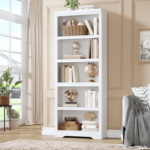 5 Tier Bookshelf, 69" Tall Farmhouse Bookcase - with Adjustable Shelves, Floor Standing Open Display Storage Rack with Anti-Slip Design for Home Offic