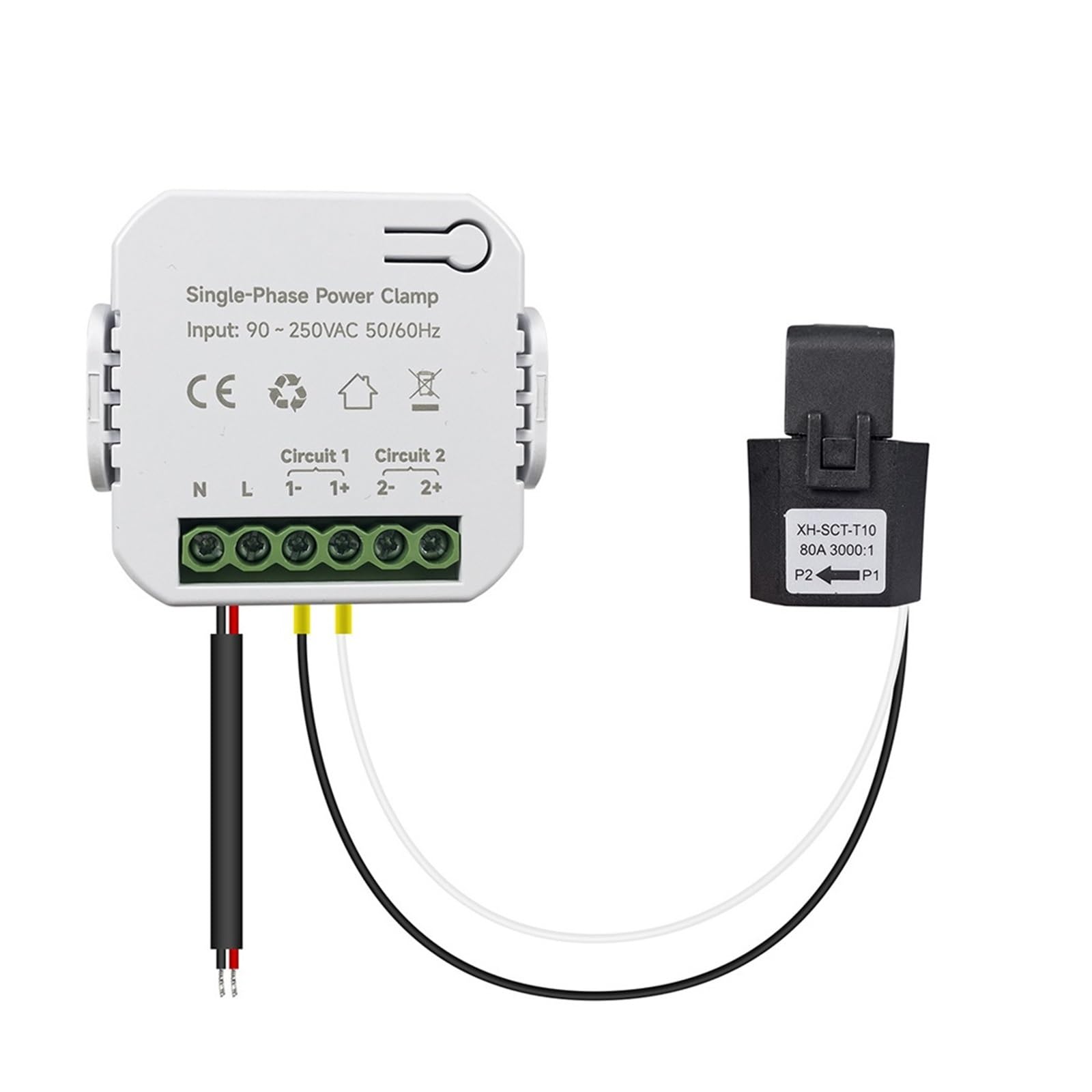 Medidor de energía, Medidor de energía monofásico Tuya 80A con aplicación de Abrazadera CT Kwh Monitor de Consumo de energía estadística de Electricidad 50/60Hz(Size:Type 1 with 1pc CT)