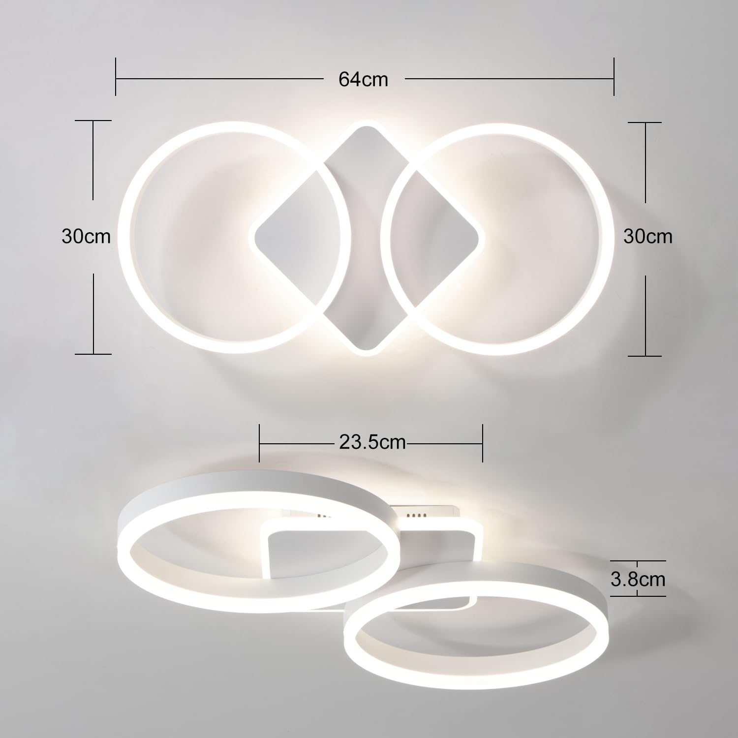 LED Deckenleuchte Dimmbar Wohnzimmer 42W Deckenlampe Weiß 65cm | Modern 2-Ring Design Deckenbeleuchtung mit Fernbedienung APP und Nachtlicht Memory-Funktion für Schlafzimmer, Büro, Esszimmer