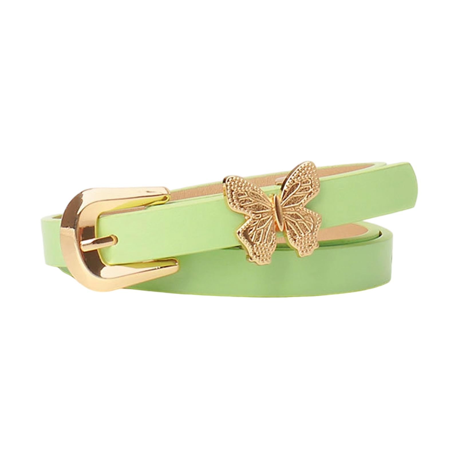 MICFENY Stylish Gold Butterfly Decorated PU Leather Waist Belt Adjustable Length Waistband Sash for Dresses and Daily Outfits