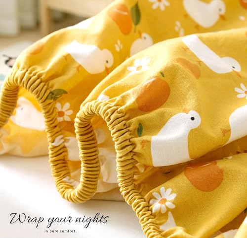 Image of VAS COLLECTIONS Single Bed Fitted Bedsheet 36x72+8 Inches with 1 Pillow Cover | 180 TC Microfiber Elastic Bed Sheet | Soft Breathable Cute Printed Design for Kids & Couples (Kid Duck Print)