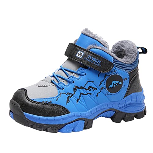 Kids Boys Hiking Boots Outdoor Trekking Climbing Shoes Trainers Sneaker Anti-Skid Claw Snow Boots with Steel Buckle Sole