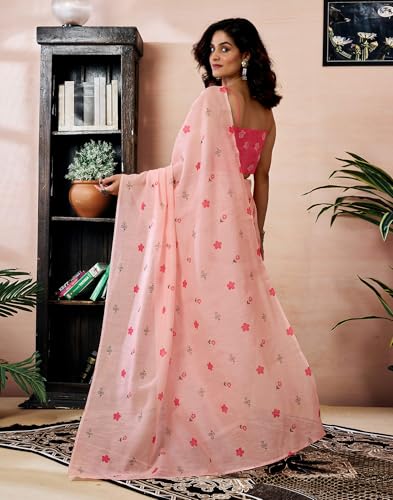 Image of SIRIL Women's Printed Chanderi Cotton One Minute Ready to Wear Saree with Unstitched Blouse Piece