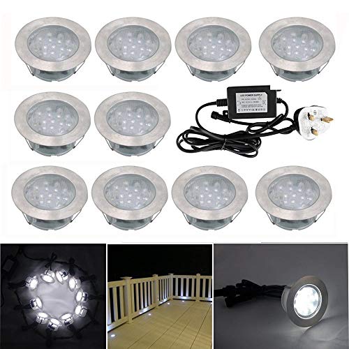 10 luces LED de bajo voltaje para exteriores, 12 V, IP67, impermeables, 1,5 W, 60 mm, blanco frío