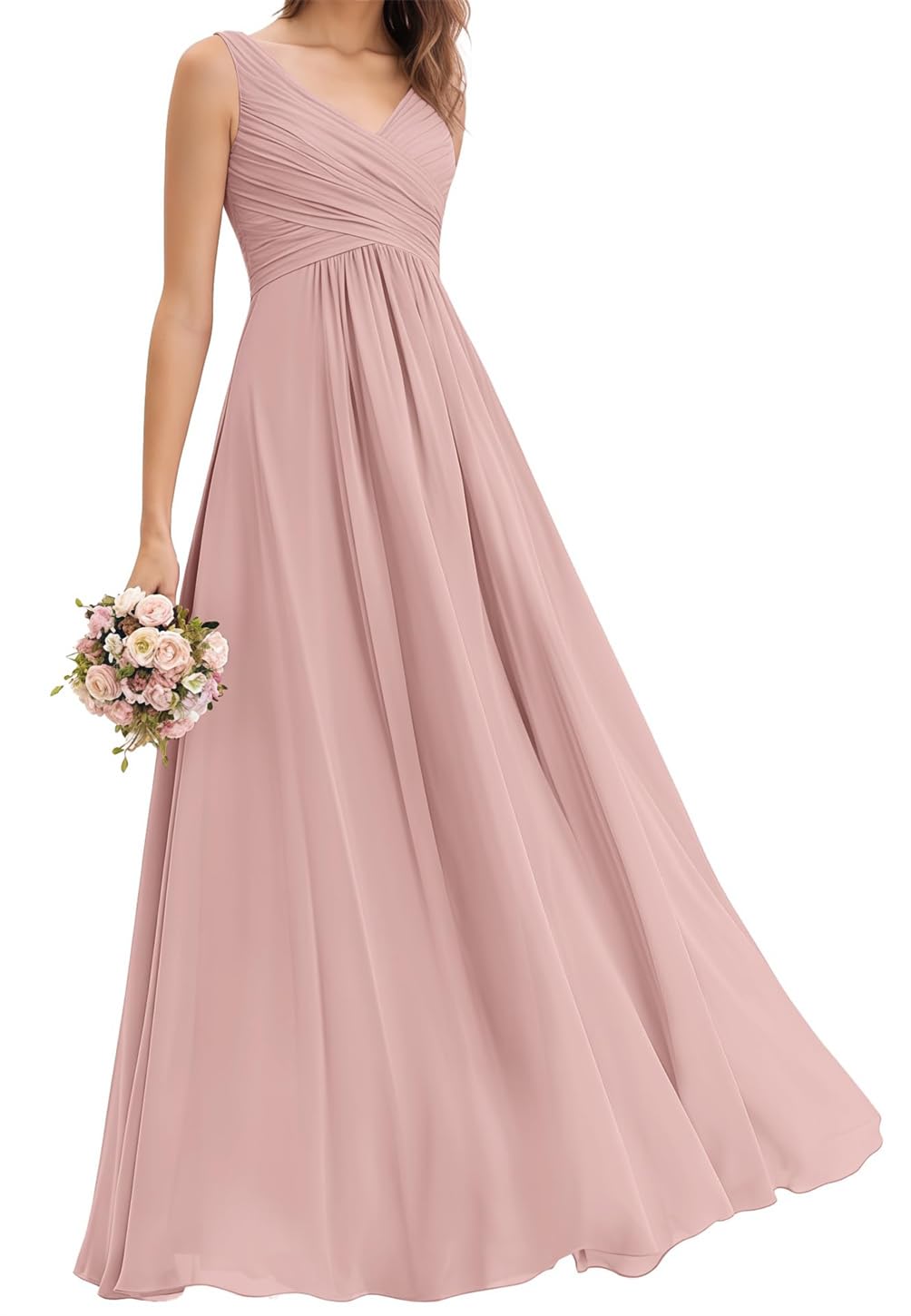 Hppee Women's Blush Pink Summer Beach Wedding Bridesmaid Dresses For Chiffon V Neck Evening Formal Dress Uk10