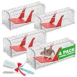 ROSHIELD 4 X Humane MOUSE Traps for Indoors and Outdoors, Duty Pest Trap for Catch Alive. Pets and Children Friendly. Reusable Rodent Mice Trap. Quick, Effective and Highly Sensitive Catcher