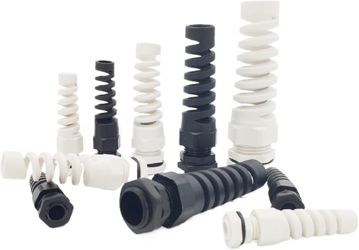 M20 PG13.5 5pcs Nylon Cable Conduit Gland 5-9mm Thread Wire Plastic Flex Spiral Cable Connection Longer Type(Black,PG13.5)