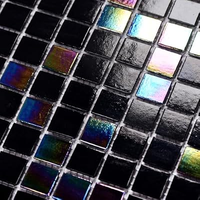 smafusion 11.5sqft Iridescent Black Mosaic Tiles for Bathroom Backsplash, Kitchen Backsplash, Swimming Pool Tile, Glass Tile for Shower Wall, Bathroom Wall, Bathroom Floor (10pcs, Rainbow Black)