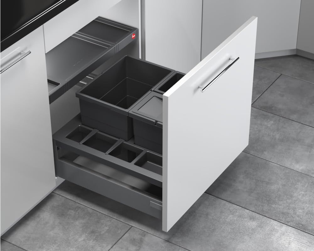 Hailo Separato K Küchen-Abfalleimer | 3-fach Mülltrennungssystem für Einbauküchen | 34 Ltr Gesamtvolumen | Robuster dunkelgrauer Kunststoff | Für Schränke ab 60 cm Breite | Integrierter Deckel